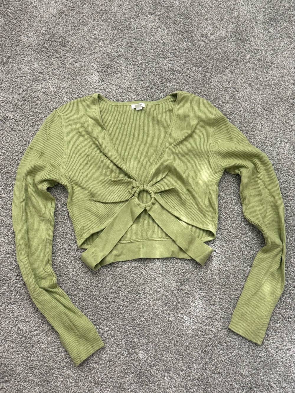 Garage Olive-Green Ring Front Ribbed Crop Top